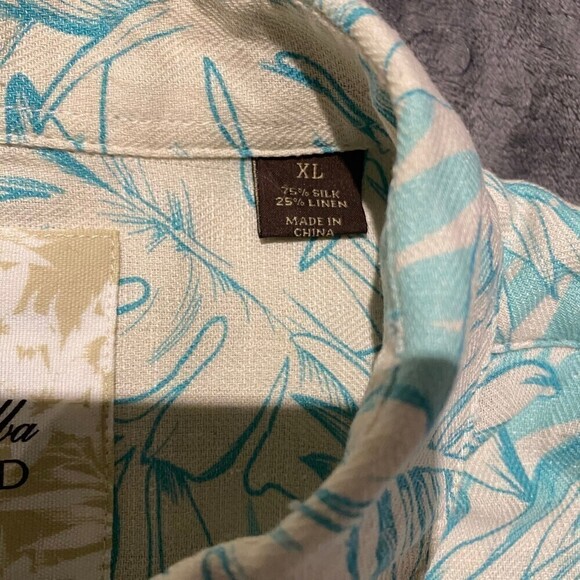 Tasso Elba Men's Silk Linen Palm Leaf Print Button Down Shirt Size X-Large - Picture 7 of 7